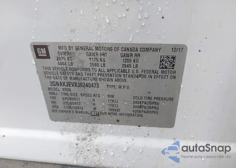 2018 Chevrolet Equinox Lt from USA, damaged, VIN 2GNAXJEVXJ6240473